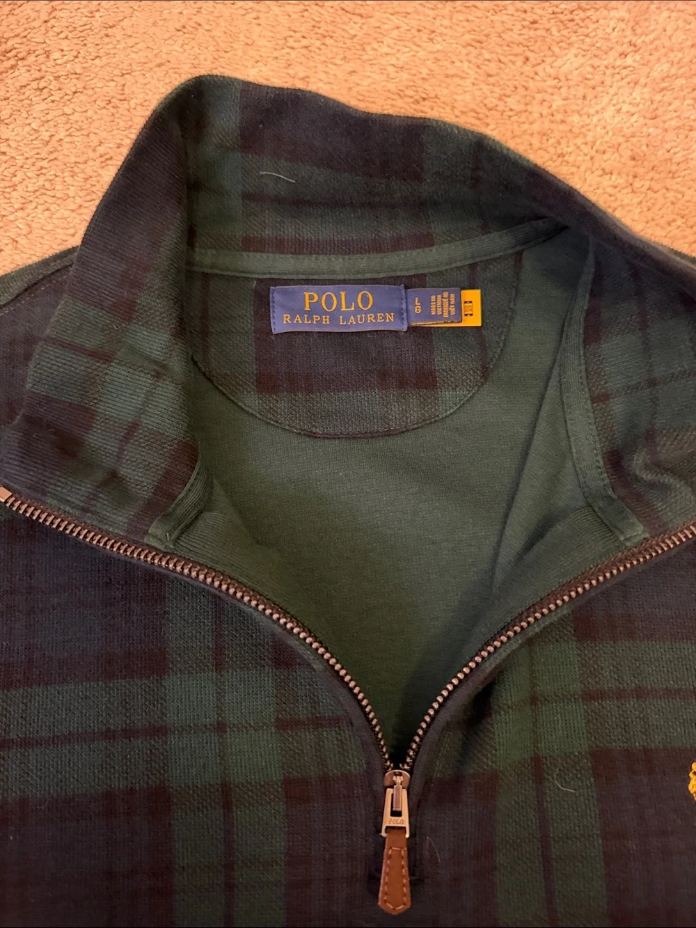 Polo by Ralph Lauren Green & Navy Plaid Quarter-Zip Pullover
